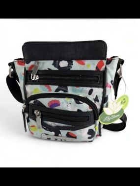 Lily Bloom Black-Trim Multi-Color Patterned Cats & Sushi Messenger Crossbody